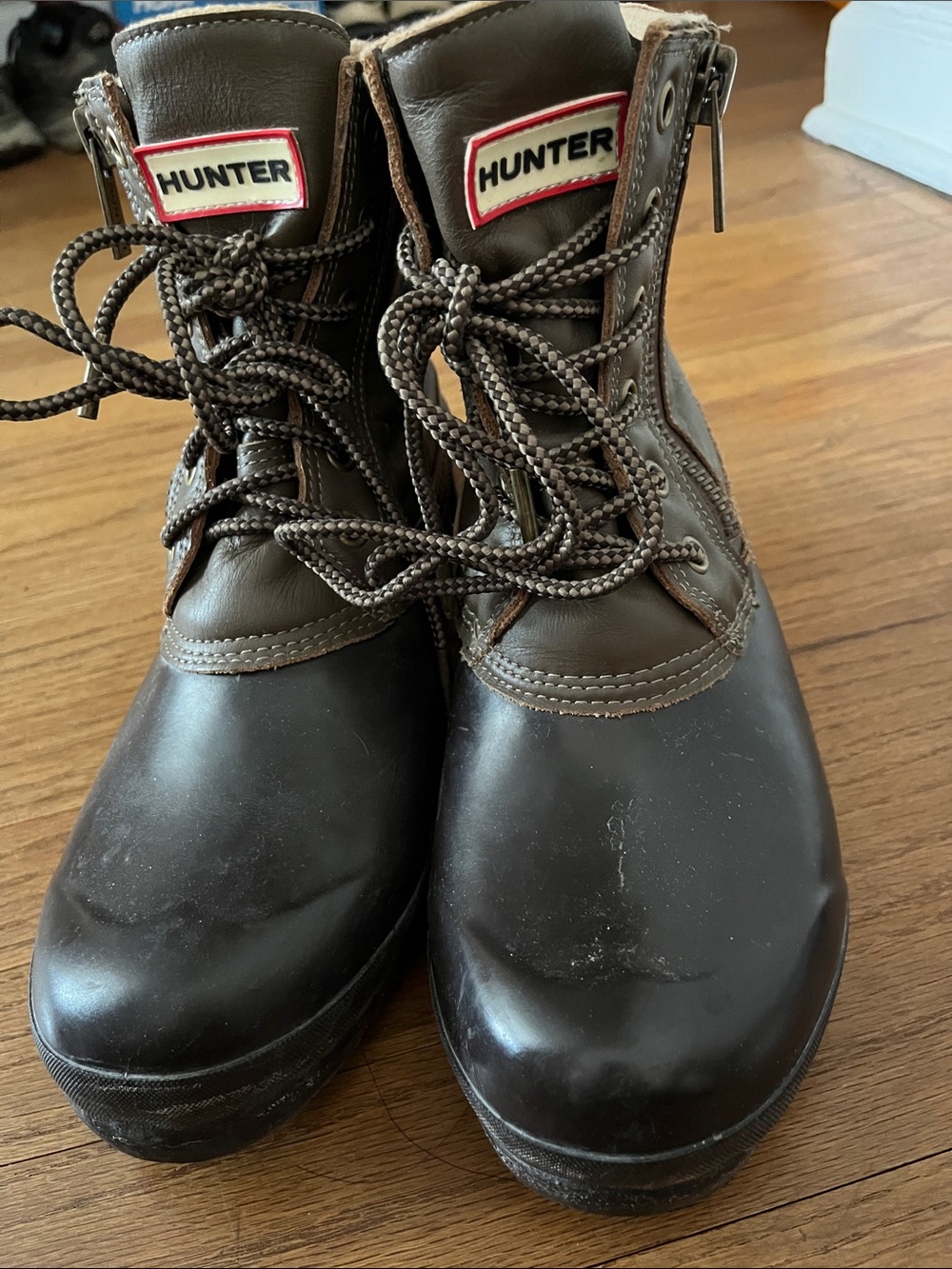 Hunter  Dark Brown women’s Lace-Up Waterproof Boots with Side Zipper
